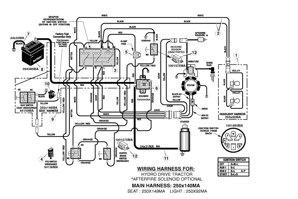 Electrical System Diagram and Parts List for 425622X78B 2006 Briggs and Stratton Lawn Tractor